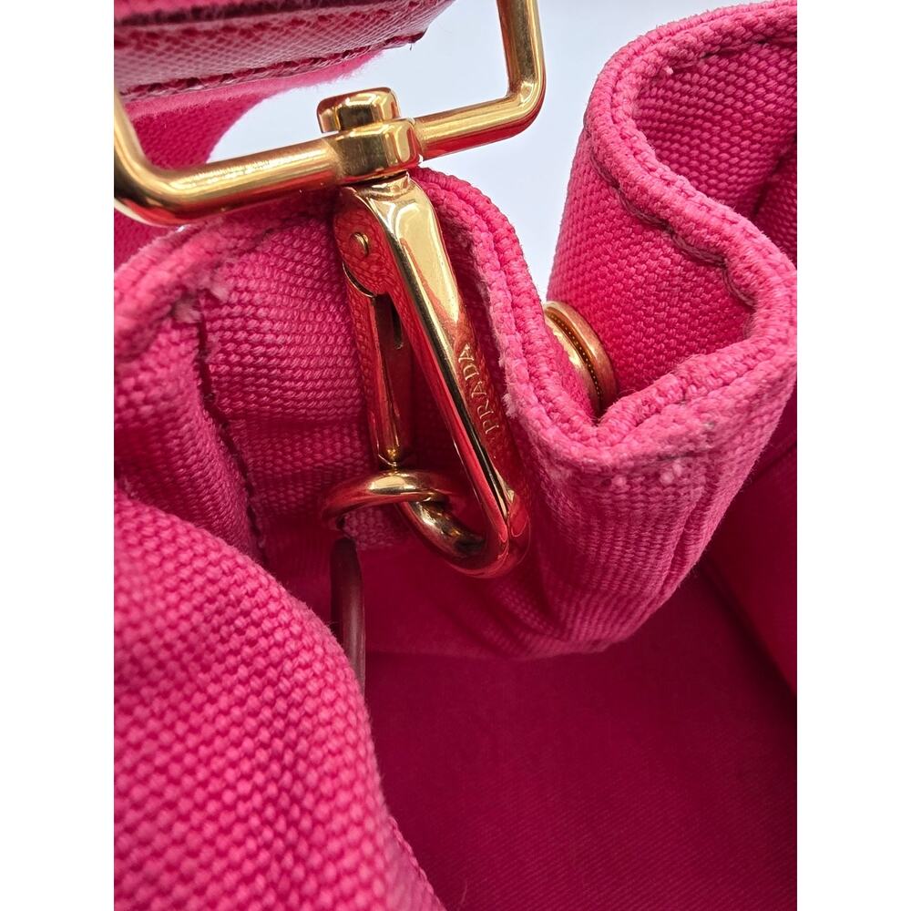 Prada Canapa Mini Tote Pink Canvas Crossbody Bag Logo Strap + Dust Bag Auth - Picture 11 of 16